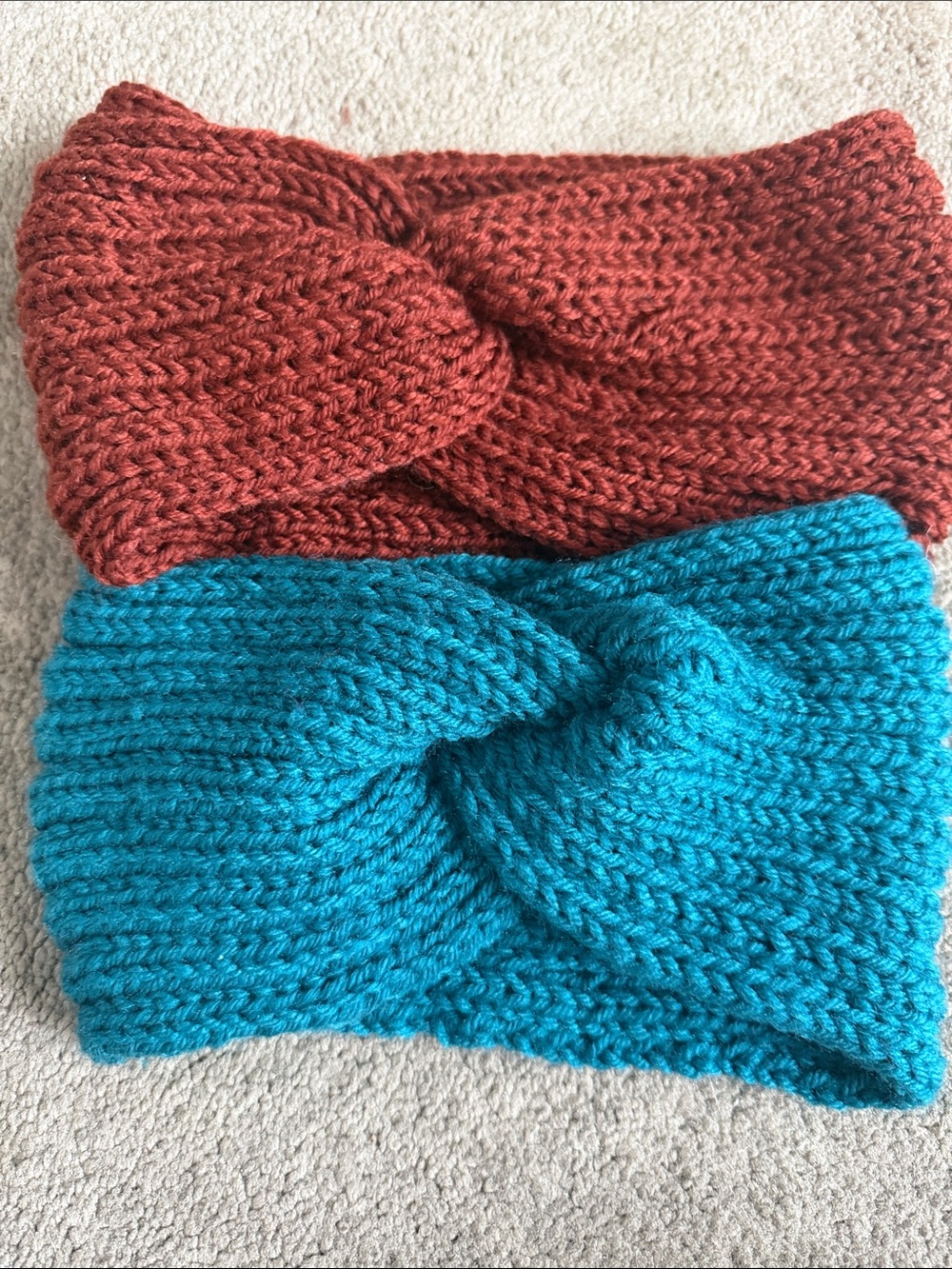 Kids Knit Twist Headband Set - Teal and Rust